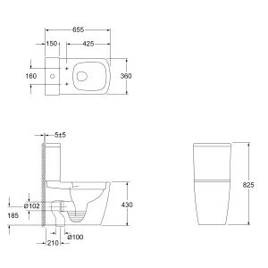 GoodHome Levanna White Close-coupled Square Toilet & cistern with Soft close seat & Close coupled cistern