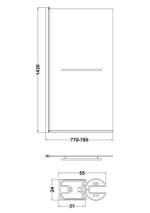 6mm Toughened Safety Glass Reversible Hinged Straight Shower Bath Screen with Rail - Chrome