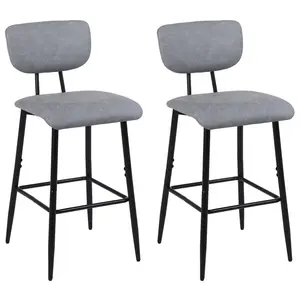 Upholstered Counter Stool with Metal Frame (Set of 2) Grey