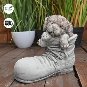 Dog in Shoe Stone Garden Ornament