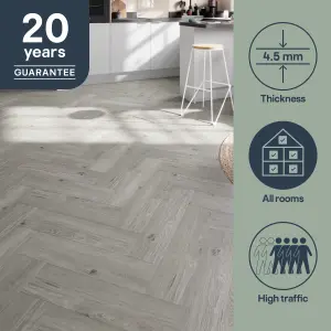 GoodHome Mambo Lulea Grey Natural Wood effect Synchronised Herringbone Click vinyl Planks, 2.24m²