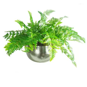 Leaf XL Metal Bowl Planter 32 x 20cm Hammered Silver Colour - Straight Edge