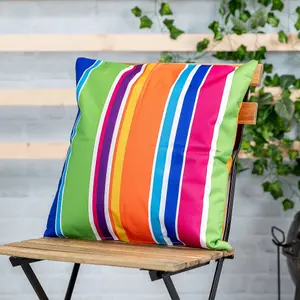 Veeva Indoor Outdoor Cushion Set of 4 Technicolour Stripe Water Resistant Cushions