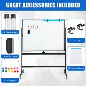 Costway Double Sided Magnetic Whiteboard Adjustable Mobile Revolving Board with Magnets