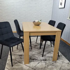 Dining Table and 4 Chairs Oak Effect Wood 4 Black Velvet Chairs Dining Room