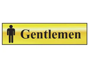 Self-Adhesive Polished Brass Bathroom Sign for Gentlemen - 200 x 50mm