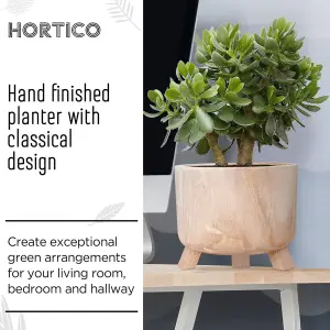 HORTICO™ Indoor Plant Pot on Feet, (Dia) 28cm GROWER Round Wooden Planter for House Plants with Waterproof Liner D28 H21 cm, 6.8L