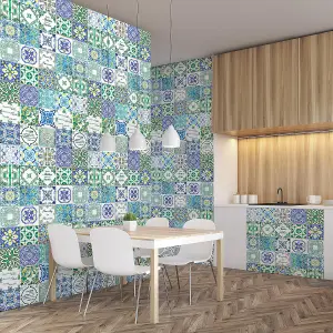 Walplus Turquoise English Combo Mix Tile Stickers