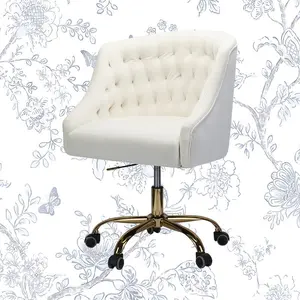 Mid-Back Executive Velvet Swivel Office Chair With High Density Foam Ivory