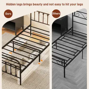 HOMCOM 3ft Metal Single Platform Bed Frame w/ Underbed Storage Headboard Black