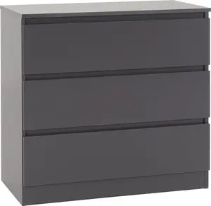 Malvern 3 Drawer Chest Grey Recessed Handles Metal Runners