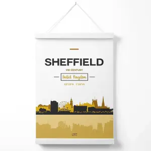 Sheffield Yellow and Black City Skyline Poster with Hanger / 33cm / White