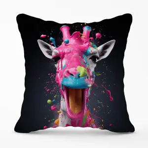 Splashart Giraffe Face Pink Outdoor Cushion 45cm x 45cm