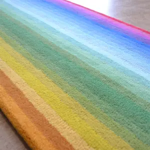 Rainbow Stripe Colour Block Wool Runner Rug in Multi - 67x300cm