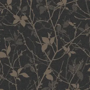 Boutique Belle Charcoal/Gold Leaves Wallpaper