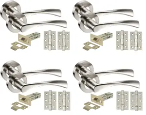 Golden Grace 4 Sets Twist Astrid Style Chrome Door Handles on Rose, Dual Finish Lever Latch, Hinges, 64mm Tubular Latch