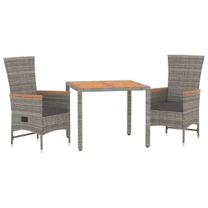 3 Piece Garden Dining Set Grey Poly Rattan&Solid Wood Acacia