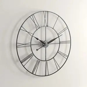 Vintage Round Large Silent Roman Numeral Metal Wall Clock for Bedroom and Kitchen 60cm