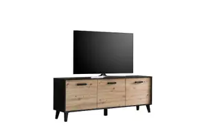 Stylish Artona 02 TV Cabinet H680mm W1860mm D400mm - Oak Artisan & Black Matt Finish