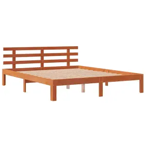 Berkfield Bed Frame with Headboard Wax Brown 150x200 cm King Size Solid Wood Pine