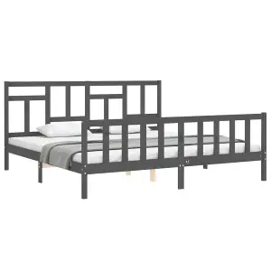 Berkfield Bed Frame with Headboard Grey 200x200 cm Solid Wood