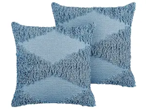 Set of 2 Cushions RHOEO Cotton 45 x 45 cm Geometric Tufted Blue