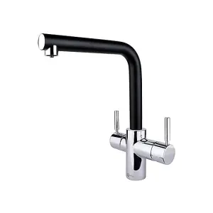 InSinkErator 3N1 Jet Black L Shape Instant Filtered Steaming Hot Water with Mains Hot & Cold Kitchen Mixer Tap