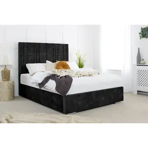 Fabio Plush Bed Frame With Lined Headboard - Black