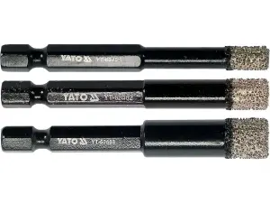 YATO YT-60409, Tile Cutter Diamond Drill Bits 6, 8, 10mm, Hex Shank, Wet Dry Cut