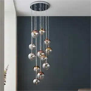 Hanging Ceiling Pendant Light - Chrome Plate With Chrome Copper Gold & Clear Glass - 12 X 3W LED G9