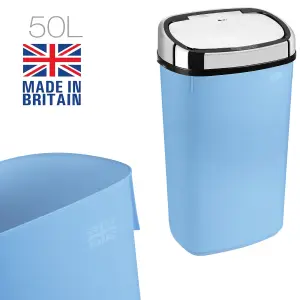 50L Blue Sensor Bin with Chrome Sensor Lid Kitchen Waste Dust Bin Automatic Motor