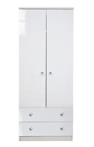 Broadway 2 Door 2 Drawer Wardrobe with Sensor lighting with LED lights in White Gloss (Ready Assembled)