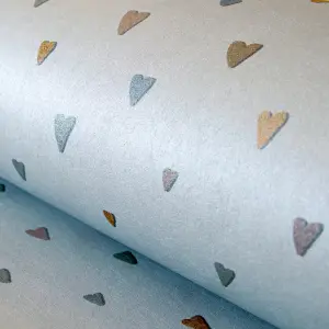 Galerie Great Kids Light Blue Smooth Glitter Colored Hearts Wallpaper Roll