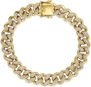 8.25 Havana Cuban Men Lab Diamond Bracelet 1.20Ct Cuban Lab Diamond Set In 18K Gold Vermeil