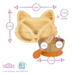 Tiny Dining - Fox Bamboo Suction Baby Feeding Set - Orange - 4pc