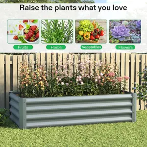 Grey Rectangular Galvanized steel Garden Flower Bed 120cm W x 60cm D x 30cm H