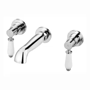 ENKI Downton Chrome 3-Hole Wall Mounted Ceramic Lever Brass Basin Mixer Tap BT0505