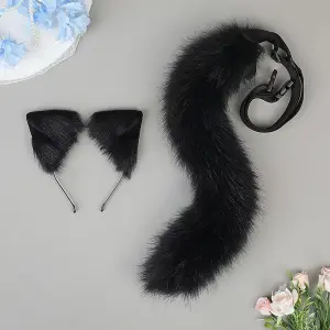 Halloween Cosplay Black Faux Fox Tail and Ear Headband Set