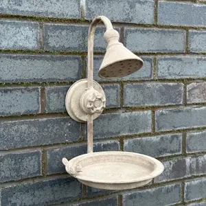 Old Shower Head Bird Bath or Feeder, sturdy metal construction, easy hang novelty garden bird lover gift