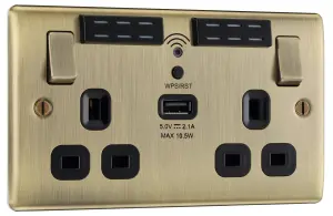 BG Antique Brass 13A Switched Double WiFi extender socket with USB