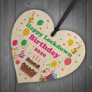 Happy Lockdown Birthday Gift For Him Her Wooden Heart Quarantine Gift Keepsake