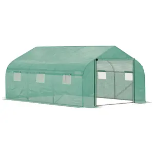 Outsunny 4.5 x 3 x 2m Outdoor Tunnel Greenhouse w/ Roll Up Door 6 Windows Green