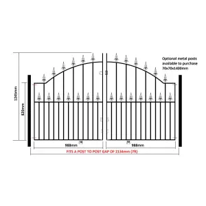 SAXA Spear Top Arched Metal Driveway Gate 2134mm GAP x 1245mm High SAZP10