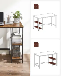 VASAGLE Workstation Table, Computer Desk, Writing Table with Shelves, Desk, Steel Frame, Industrial, Rustic Brown and Black