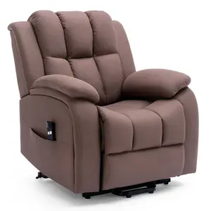 Rise Recliner Chair With Single Motor, Remote Control And Pocket Storage In Leather-Look Mocha Technology Fabric