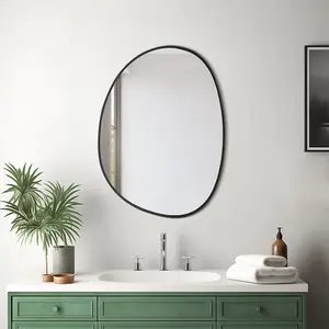 Irregular Wall Mounted Mirror Metal Framed Bathroom Mirror Decorative, Black