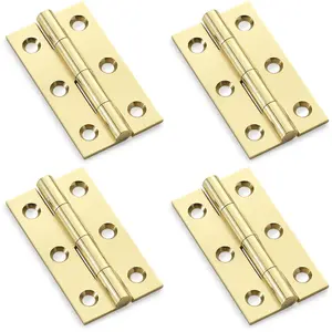 4 PACK - PAIR Solid Brass Cabinet Butt Hinge - 50mm - Polished Brass Premium Cupboard