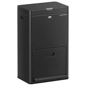 SONGMICS Kitchen Bin, 3-Compartment Bin for General Waste, Food Waste, and Recycling, Carbon Filter, Wide Pedal, Black