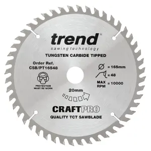 Trend CSB/PT16548 165mm 20mm Bore 48T Fine Cut Plunge Saw Blade DWS520 SP6000