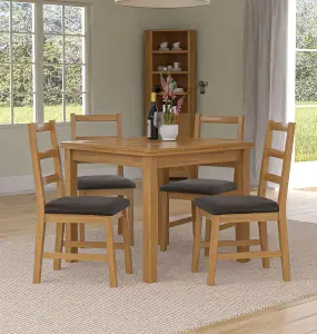 Hallowood Furniture Waverly Oak Small Extending Table with 4 Ladder Back Oak Chair with Charcoal Seat Pads